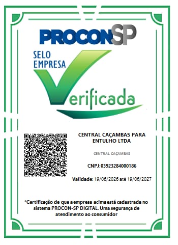 Certificado PROCON-SP Selo Empresa Verificada emitido para Central Caçambas para Entulho Ltda